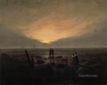  Luna Lienzo - Salida de la luna junto al mar Paisaje romántico Caspar David Friedrich